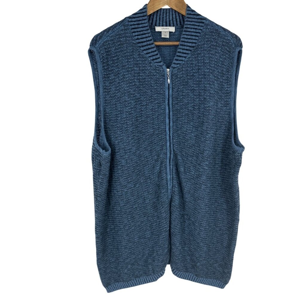 CJ Banks Women's Blue Zip-Up Sleeveless Knit Sweater Vest Size 3X